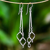 Sterling silver dangle earrings, 'Spiral Twins' - Spiral Motif Sterling Silver Dangle Earrings from Thailand