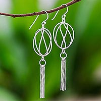 Sterling silver chandelier earrings, 'Dance in the Night' - Sterling Silver Chandelier Earrings with Chain from Thailand