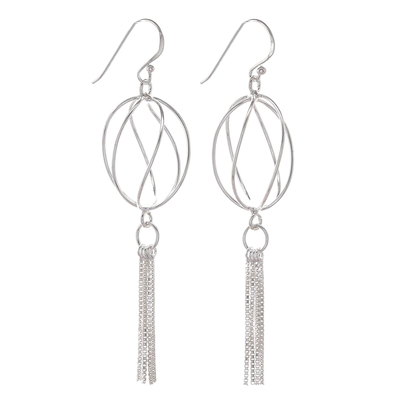 Sterling silver chandelier earrings, 'Dance in the Night' - Sterling Silver Chandelier Earrings with Chain from Thailand