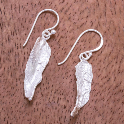 Sterling silver dangle earrings, 'Abstract Leaves' - Leafy Abstract Sterling Silver Dangle Earrings from Thailand