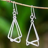 Sterling silver dangle earrings, 'Contemporary Inspiration' - Triangular Sterling Silver Dangle Earrings from Thailand