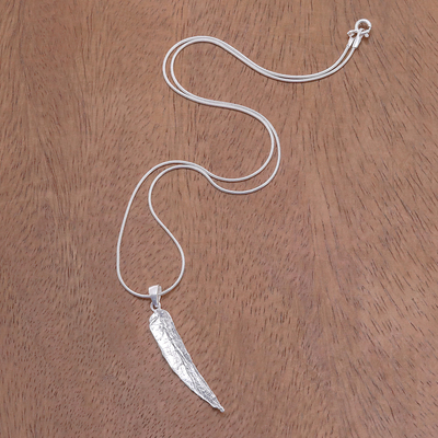 Sterling silver pendant necklace, 'Abstract Leaf' - Leafy Abstract Sterling Silver Pendant Necklace