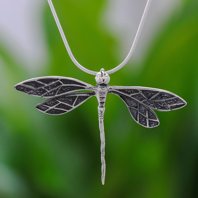 Sterling silver pendant necklace, 'Brave Dragonfly' - Dragonfly Sterling Silver Pendant Necklace from Thailand