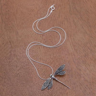 Sterling silver pendant necklace, 'Brave Dragonfly' - Dragonfly Sterling Silver Pendant Necklace from Thailand