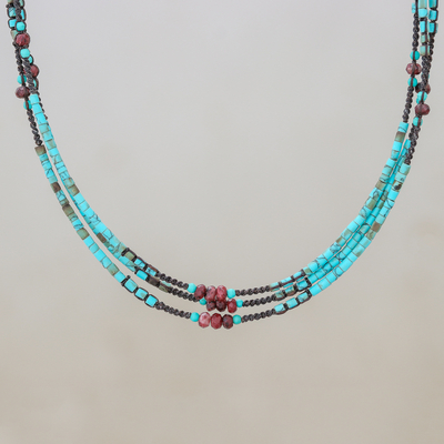 Collar de hilo con cuentas y múltiples piedras preciosas - Collar de hebras con cuentas de jaspe y turquesa reconstituida