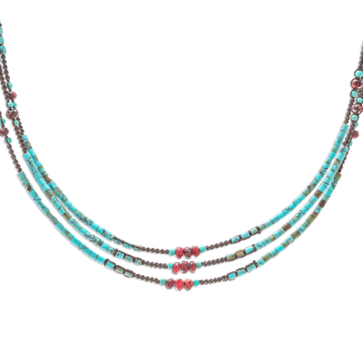 Collar de hilo con cuentas de piedras preciosas múltiples, 'Océano bohemio' - Collar de hilo con cuentas de turquesa reconstituida y jaspe