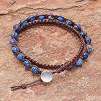 Variscite beaded wrap bracelet, 'Stellar Blue'