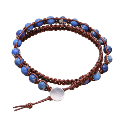 Variscite beaded wrap bracelet, 'Stellar Blue' - Blue Variscite Beaded Wrap Bracelet from Thailand