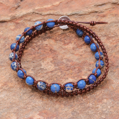 Wickelarmband aus Variszit-Perlen - Blaues Variszit-Wickelarmband aus Thailand