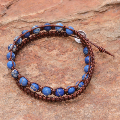 Variscite beaded wrap bracelet, 'Stellar Blue' - Blue Variscite Beaded Wrap Bracelet from Thailand
