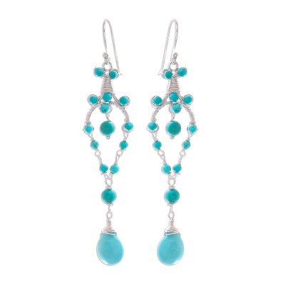 Calcite beaded dangle earrings, 'Atlantic Beauty' - Calcite and Sterling Silver Dangle Earrings from Thailand