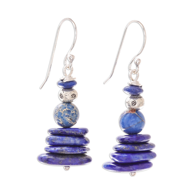 Lapis lazuli and variscite beaded dangle earrings, 'Stone Stacks' - Lapis Lazuli and Variscite Beaded Dangle Earrings