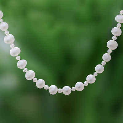 Cultured pearl strand necklace, 'White Palace' - White Cultured Pearl Strand Necklace from Thailand