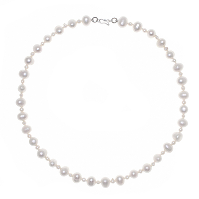 Cultured pearl strand necklace, 'White Palace' - White Cultured Pearl Strand Necklace from Thailand