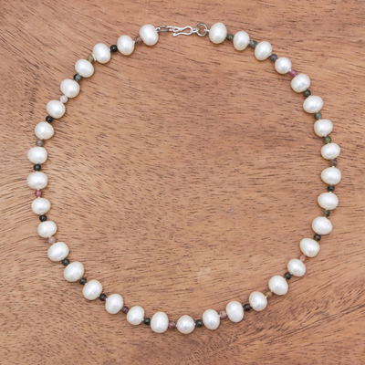 Collar de perlas cultivadas y turmalina - Collar con perlas cultivadas y turmalina de Tailandia