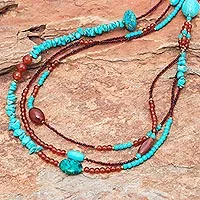 Collar de hilo largo con cuentas de múltiples piedras preciosas, 'Boho Charm' - Collar de hilo con cuentas de múltiples piedras preciosas de Tailandia