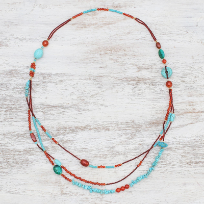 Multi-gemstone long beaded strand necklace, 'Boho Charm' - Multi-Gemstone Beaded Strand Necklace from Thailand