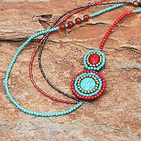 Multi-gemstone long beaded strand necklace, 'Tropical Bohemian' - Multi-Gemstone Beaded Strand Pendant Necklace from Thailand