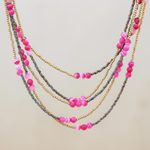 Quartz and agate beaded strand necklace, 'Boho Elegance in Pink' - Pink Quartz and Agate Beaded Strand Necklace from Thailand