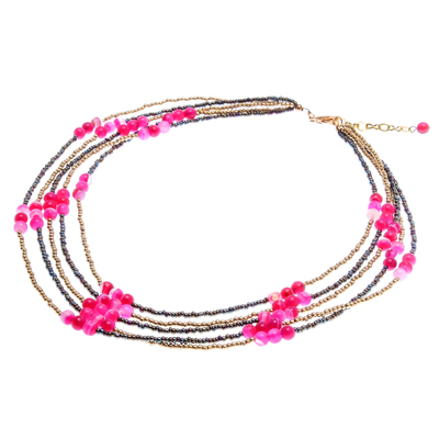 Collar de hilo de cuentas de cuarzo y ágata - Collar de hilo con cuentas de ágata y cuarzo rosa de Tailandia