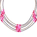 Quartz and agate beaded strand necklace, 'Boho Elegance in Pink' - Pink Quartz and Agate Beaded Strand Necklace from Thailand