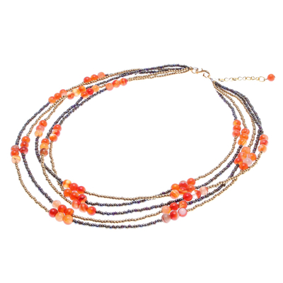 Carnelian beaded strand necklace, 'Boho Elegance in Red-Orange' - Carnelian Beaded Strand Necklace from Thailand
