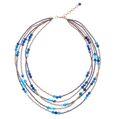 Blue Agate Beaded Strand Necklace from Thailand