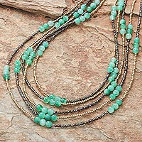 Quartz beaded strand necklace, 'Boho Elegance in Green' - Green Quartz Beaded Strand Necklace from Thailand