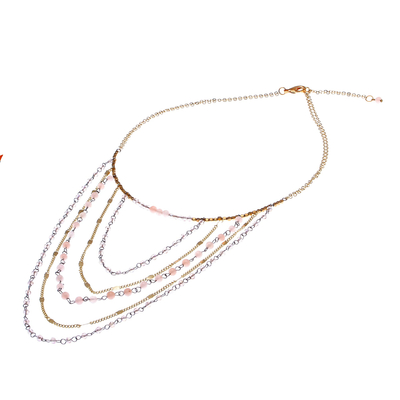 Halskette mit Mondsteinperlen und Goldakzenten - Goldakzentierte Mondstein-Perlenkette aus Thailand