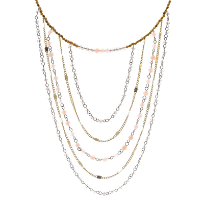 Gold-accented moonstone beaded strand necklace, 'Cascade Dream' - Gold-Accented Moonstone Beaded Strand Necklace from Thailand