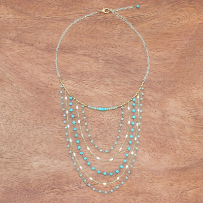 Gold-accented beaded strand necklace, 'Cascade Dream' - Gold-Accented Calcite Beaded Strand Necklace from Thailand