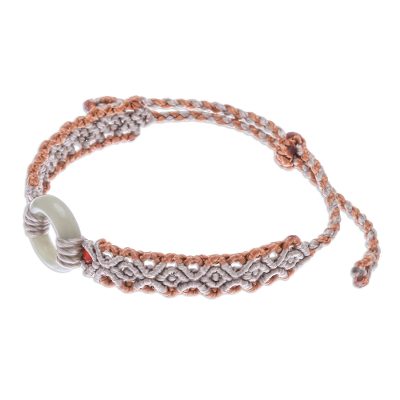Jade and Chalcedony Macrame Pendant Bracelet from Thailand