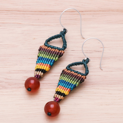 Chalcedony macrame dangle earrings, 'Rainbow Charm' - Rainbow Chalcedony Macrame Dangle Earrings from Thailand