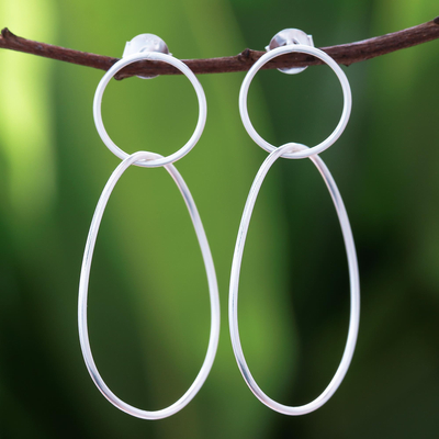Sterling silver dangle earrings, 'Fascinating Loops' - Open Hoop Sterling Silver Dangle Earrings from Thailand