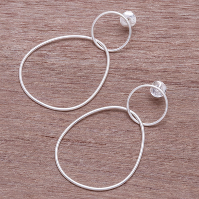 Sterling silver dangle earrings, 'Fascinating Loops' - Open Hoop Sterling Silver Dangle Earrings from Thailand