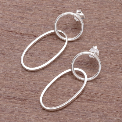 Sterling silver dangle earrings, 'Happy Loops' - Sterling Silver Loop Dangle Earrings from Thailand