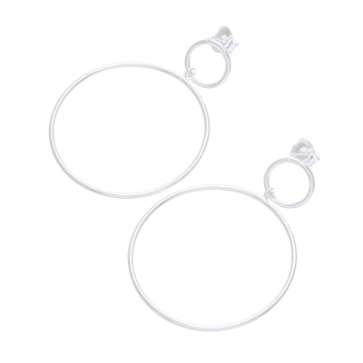 Sterling Silber Ohrringe, 'Sun Loops' - Runde Sterling Silber Baumeln Ohrringe aus Thailand