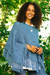 Short cotton poncho, 'Charming Knit in Cerulean' - Short Knit Cotton Poncho in Cerulean from Thailand (image 2b) thumbail