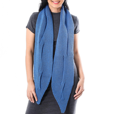 Cotton scarf, 'Ascot Charm in Iris' - Knit Cotton Wrap Scarf in Iris from Thailand