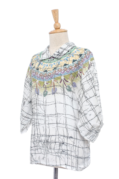 Cotton batik tunic, 'Batik Style' - Cotton Batik Tunic Top with Colorful Designs from Thailand