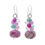 Jasper and quartz beaded cluster earrings, 'Exotic Colors' - Jasper and Quartz Beaded Cluster Earrings from Thailand