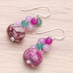 Jasper and quartz beaded cluster earrings, 'Exotic Colors' - Jasper and Quartz Beaded Cluster Earrings from Thailand