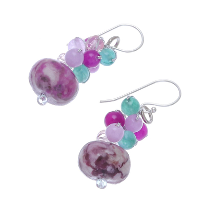 Jasper and quartz beaded cluster earrings, 'Exotic Colors' - Jasper and Quartz Beaded Cluster Earrings from Thailand