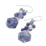 Lapis lazuli and cultured pearl beaded cluster earrings, 'Beautiful Glam' - Lapis Lazuli and Cultured Pearl Beaded Cluster Earrings