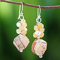 Multi-gemstone beaded cluster earrings, 'Beautiful Glam in Brown'