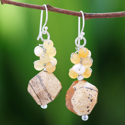 Multi-gemstone beaded cluster earrings, Beautiful Glam in Brown