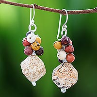 Jasper beaded cluster earrings, 'Beautiful Glam' - Jasper Beaded Cluster Earrings from Thailand