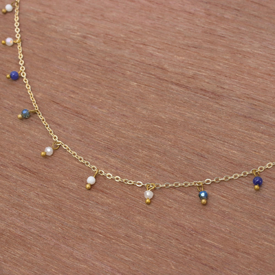 Gold plated quartz charm necklace, 'Fabulous Night' - Gold Plated Quartz Charm Necklace from Thailand