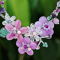 Multi-gemstone beaded statement necklace, Lavender Garden