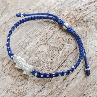 Sterling Silver Macrame Pi Xiu Pendant Bracelet In Blue Charm Novica Sterling Silver Macrame Pi Xiu Pendant